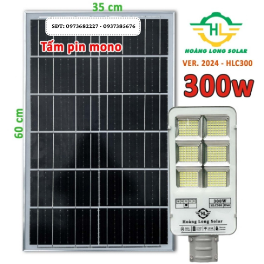 Đèn năng lượng mặt trời bàn chải 300W – HLC300 300W – New 2024 Tấm pin mono