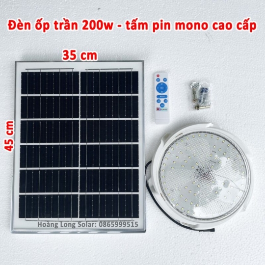 Đèn ốp trần năng lượng mặt trời 200w tấm pin mono | Mã HLO200 – ver 2024