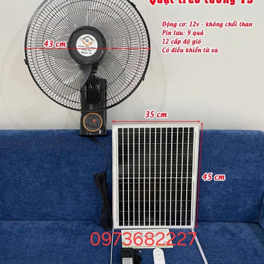 Quạt treo tường T9, động cơ 12v, 12 cấp độ gió , có điều khiển từ xa